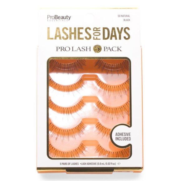 PRO BEAUTY ESSENTIALS Black 5pk So Natural Lashes With Adhesive - Picture 1 of 1